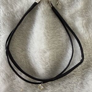 Black Double-Strand Choker Necklace with Crystal Pendant